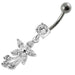 Fancy Flower With Stone Dangling SS Curved Belly Ring - Monster Piercing