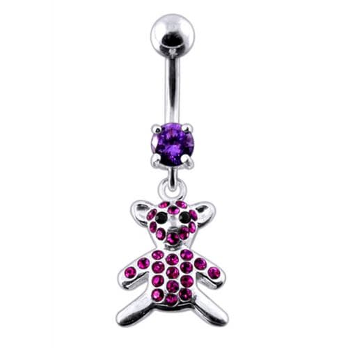 Fancy Jeweled Teddy Bear Dangling Belly Ring - Monster Piercing