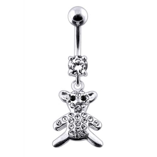 Fancy Jeweled Teddy Bear Dangling Belly Ring - Monster Piercing