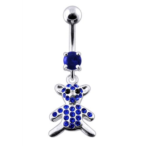 Fancy Jeweled Teddy Bear Dangling Belly Ring - Monster Piercing