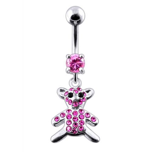 Fancy Jeweled Teddy Bear Dangling Belly Ring - Monster Piercing