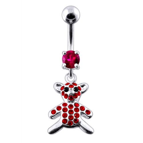 Fancy Jeweled Teddy Bear Dangling Belly Ring - Monster Piercing