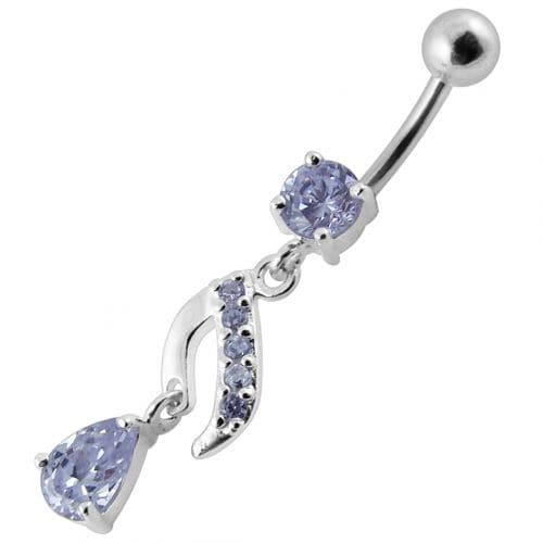 Fancy Jeweled Silver Dangling Curved Belly Ring - Monster Piercing