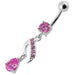 Fancy Jeweled Silver Dangling Curved Belly Ring - Monster Piercing