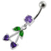 Fancy Jeweled Double Heart Stone Dangling SS Bar Belly Ring Body Jewelry - Monster Piercing