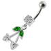 Fancy Jeweled Double Heart Stone Dangling SS Bar Belly Ring Body Jewelry - Monster Piercing