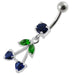 Fancy Jeweled Double Heart Stone Dangling SS Bar Belly Ring Body Jewelry - Monster Piercing