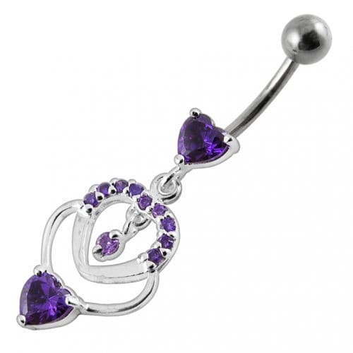 Fancy  Multi Heart Dangling Curved Belly Body Jewelry Ring - Monster Piercing