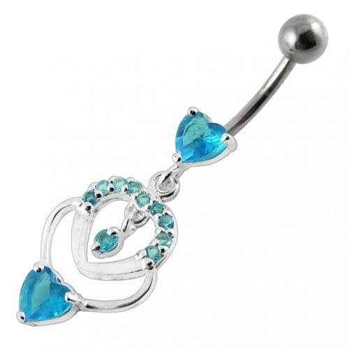 Fancy  Multi Heart Dangling Curved Belly Body Jewelry Ring - Monster Piercing