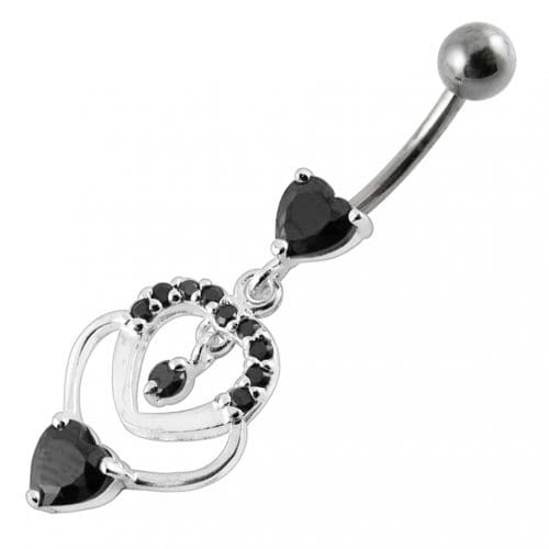 Fancy  Multi Heart Dangling Curved Belly Body Jewelry Ring - Monster Piercing