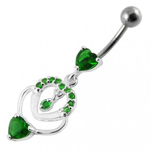 Fancy  Multi Heart Dangling Curved Belly Body Jewelry Ring - Monster Piercing