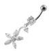 Fancy Multi Stones Flower Dangling Curved Navel Ring - Monster Piercing