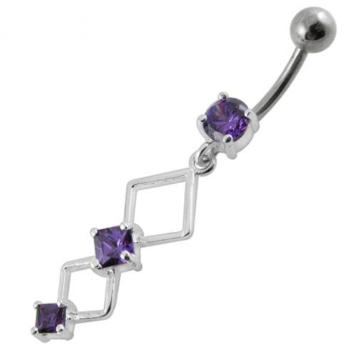 Fancy Jeweled Dangling Curved Bar Navel Ring Body jewelry - Monster Piercing