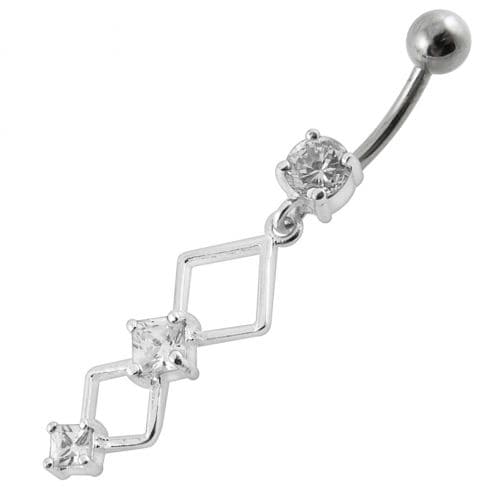 Fancy Jeweled Dangling Curved Bar Navel Ring Body jewelry - Monster Piercing