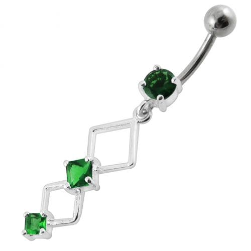 Fancy Jeweled Dangling Curved Bar Navel Ring Body jewelry - Monster Piercing