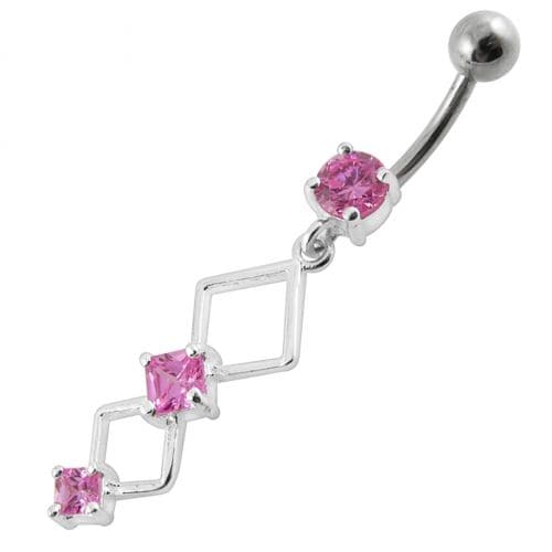 Fancy Jeweled Dangling Curved Bar Navel Ring Body jewelry - Monster Piercing