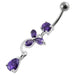 Fancy Flower Jeweled Dangling Banana Bar Belly Ring - Monster Piercing