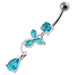 Fancy Flower Jeweled Dangling Banana Bar Belly Ring - Monster Piercing