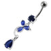 Fancy Flower Jeweled Dangling Banana Bar Belly Ring - Monster Piercing