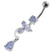 Fancy Flower Jeweled Dangling Banana Bar Belly Ring - Monster Piercing