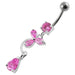 Fancy Flower Jeweled Dangling Banana Bar Belly Ring - Monster Piercing