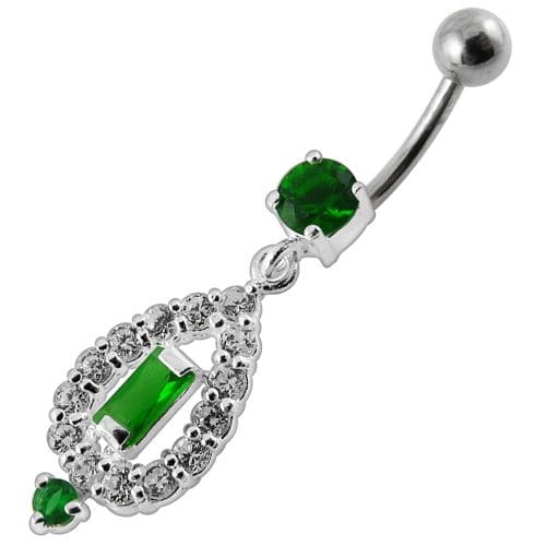 Fancy Vinatge Royal Design Jeweled Dangling Curved Belly Ring - Monster Piercing