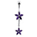 Fancy Jeweled Double Flower Dangling SS Banana Bar Navel Ring - Monster Piercing