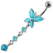 Fancy Long Tail Flower Jeweled Dangling Navel Ring - Monster Piercing