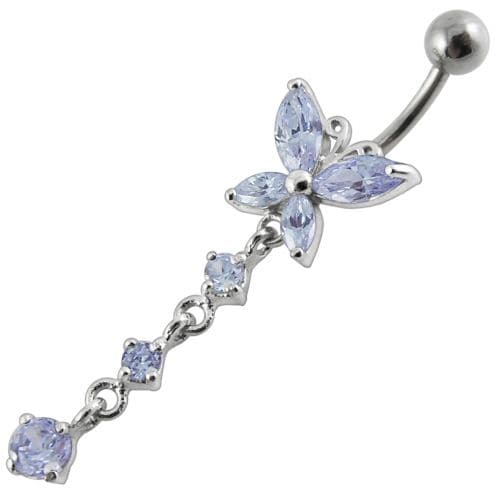 Fancy Long Tail Flower Jeweled Dangling Navel Ring - Monster Piercing