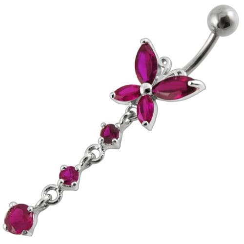 Fancy Long Tail Flower Jeweled Dangling Navel Ring - Monster Piercing