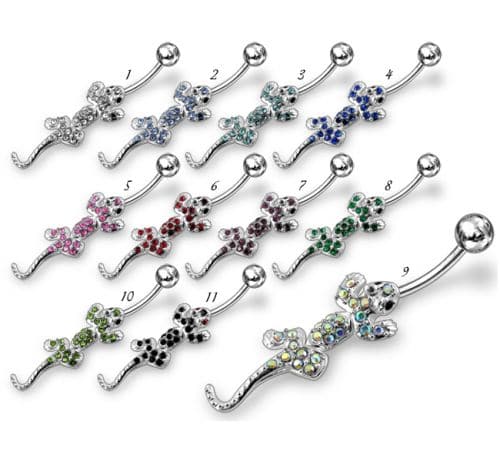 Fancy Jeweled Silver Lizard Dangling Belly Ring - Monster Piercing