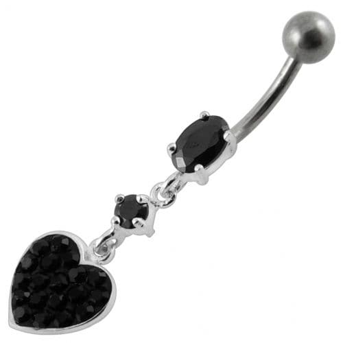 Fancy  Heart Dangling SS Bar Navel Ring - Monster Piercing