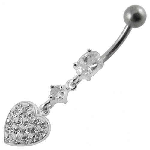 Fancy  Heart Dangling SS Bar Navel Ring - Monster Piercing