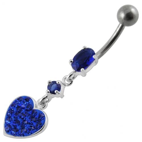 Fancy  Heart Dangling SS Bar Navel Ring - Monster Piercing