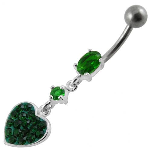 Fancy  Heart Dangling SS Bar Navel Ring - Monster Piercing