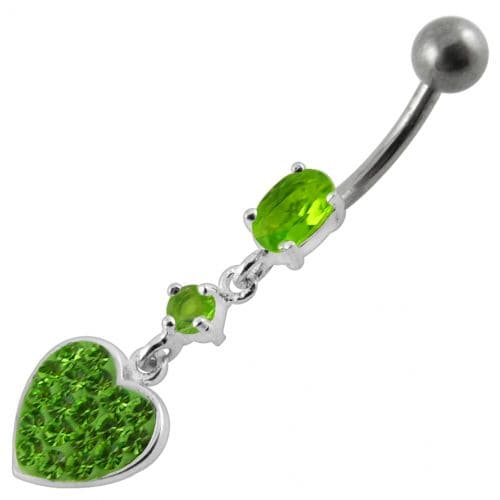 Fancy  Heart Dangling SS Bar Navel Ring - Monster Piercing