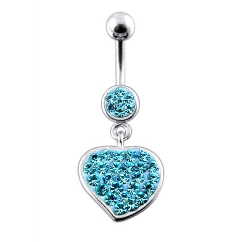 Fancy Jeweled Heart Dangling Navel Ring Body Jewelry - Monster Piercing