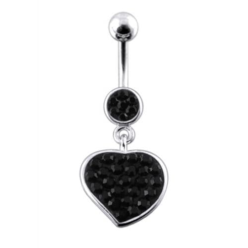 Fancy Jeweled Heart Dangling Navel Ring Body Jewelry - Monster Piercing