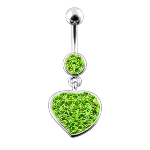 Fancy Jeweled Heart Dangling Navel Ring Body Jewelry - Monster Piercing