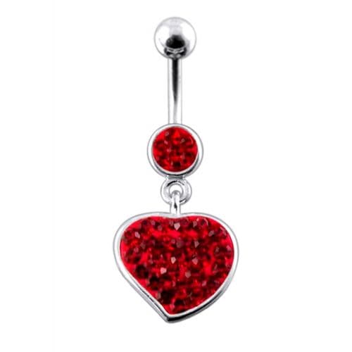 Fancy Jeweled Heart Dangling Navel Ring Body Jewelry - Monster Piercing