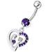 Fancy Single Jeweled Heart Dangling Belly Ring - Monster Piercing