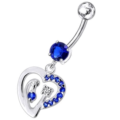 Fancy Single Jeweled Heart Dangling Belly Ring - Monster Piercing