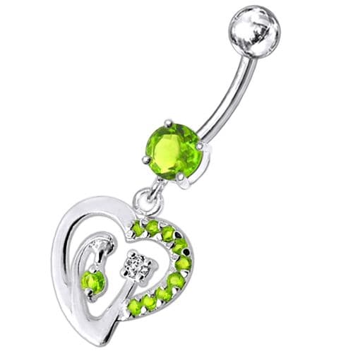 Fancy Single Jeweled Heart Dangling Belly Ring - Monster Piercing