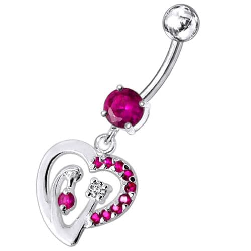 Fancy Single Jeweled Heart Dangling Belly Ring - Monster Piercing