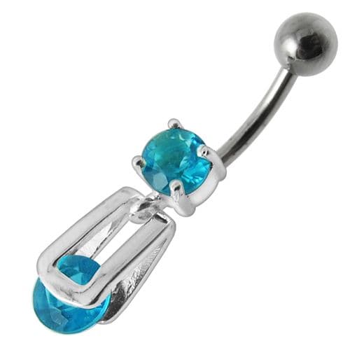 Fancy Stud In Silver Jeweled Dangling Belly Ring - Monster Piercing