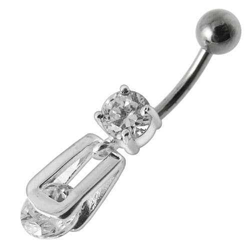 Fancy Stud In Silver Jeweled Dangling Belly Ring - Monster Piercing