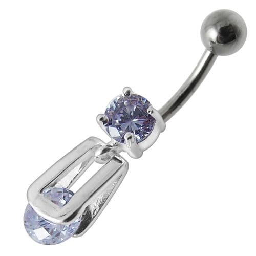 Fancy Stud In Silver Jeweled Dangling Belly Ring - Monster Piercing