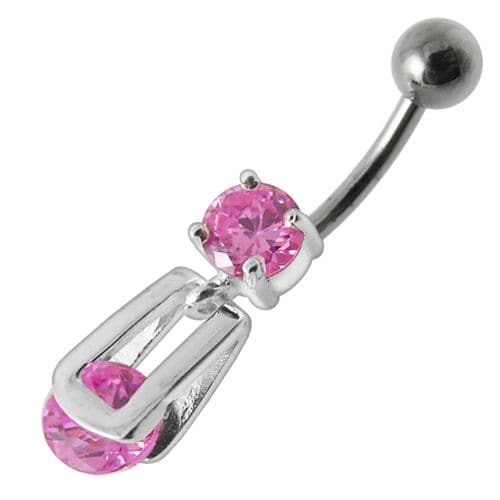 Fancy Stud In Silver Jeweled Dangling Belly Ring - Monster Piercing