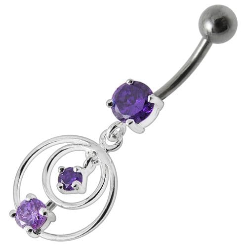 Silver Fancy Round Jeweled Dangling Navel Ring - Monster Piercing