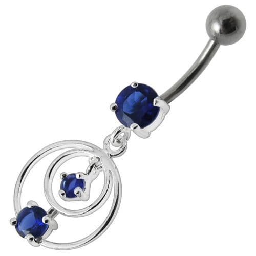 Silver Fancy Round Jeweled Dangling Navel Ring - Monster Piercing